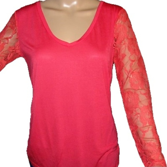 Lace Back/Sleeve Top- Coral - Picture 1 of 3